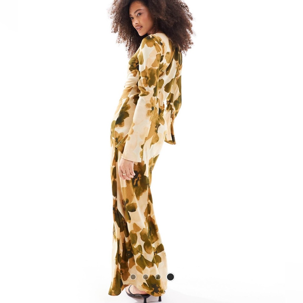 ASOS design viscose slash neck maxi dress in brown floral print never worn